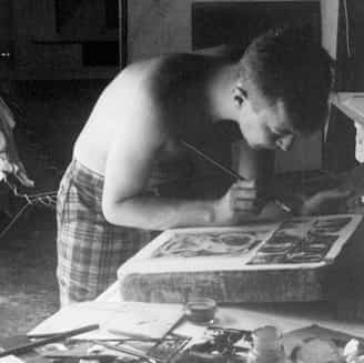 Jasper Johns working on page 8 from his print portfolio  0-9 .