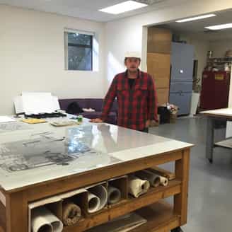 Joe Bradley in the etching studio while working on 5 Lithographs.